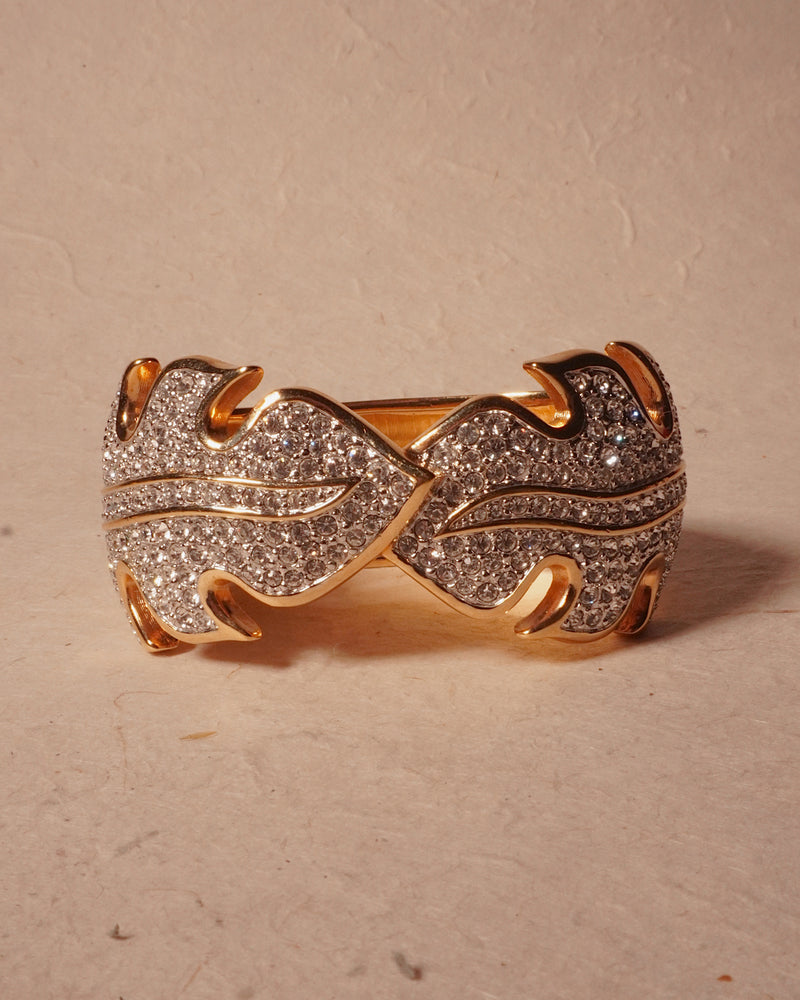 VINTAGE SWAN PAVÉ LEAVES HINGED CUFF BRACELET