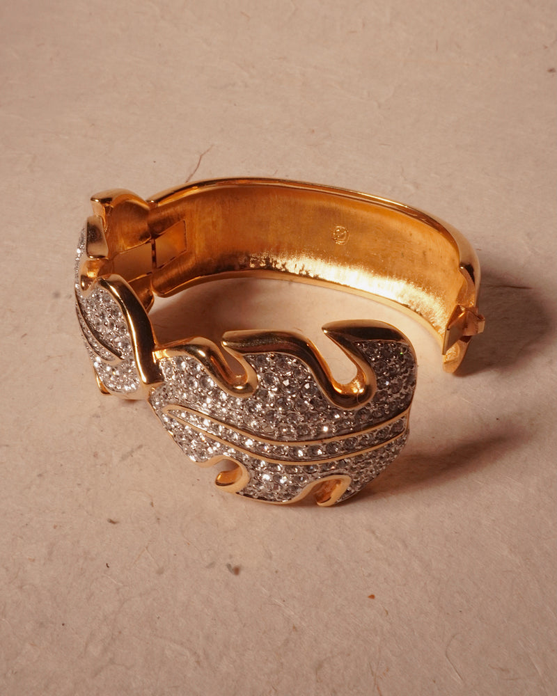 VINTAGE SWAN PAVÉ LEAVES HINGED CUFF BRACELET