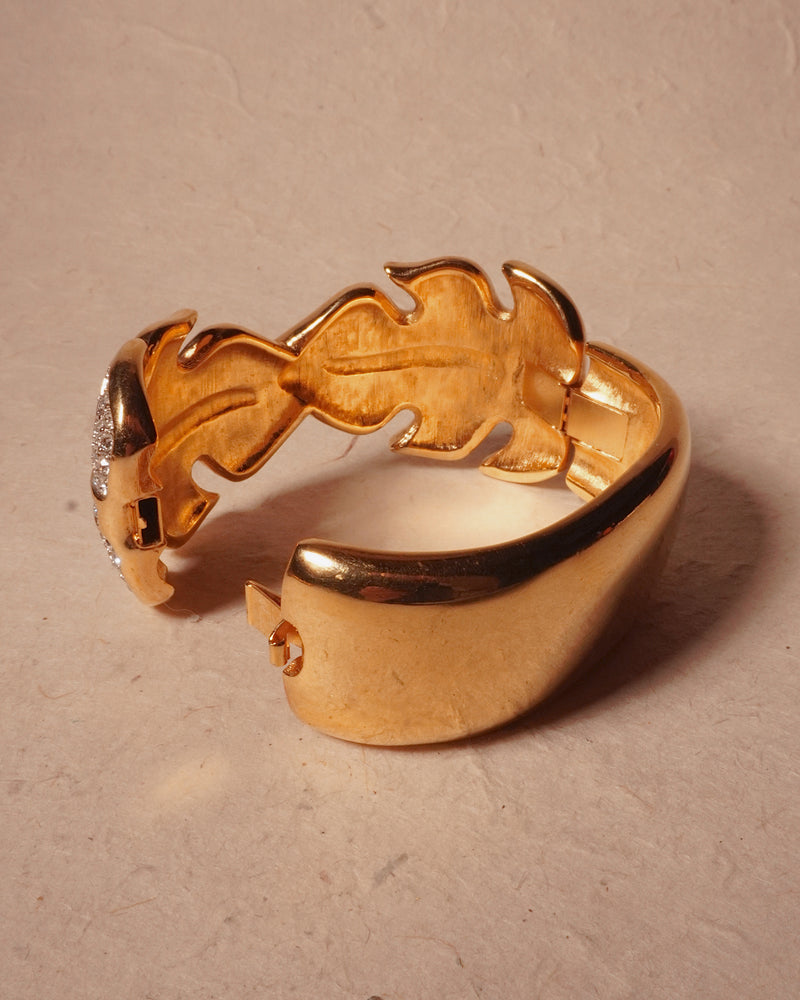 VINTAGE SWAN PAVÉ LEAVES HINGED CUFF BRACELET