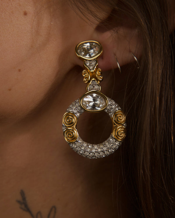 VINTAGE SWAN PAVE RING DROP EARRINGS