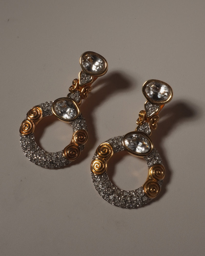 VINTAGE SWAN PAVE RING DROP EARRINGS