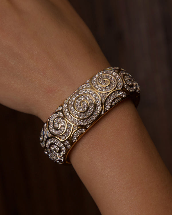 VINTAGE SWAN PAVÉ SWIRL HINGED CUFF BRACELET
