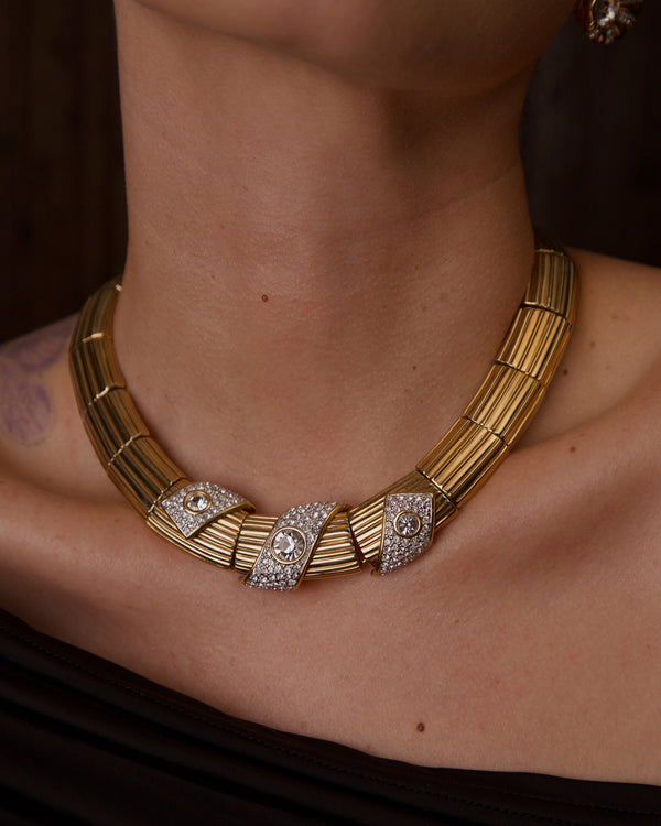 VINTAGE SWAN RIBBED PAVÉ PANEL NECKLACE