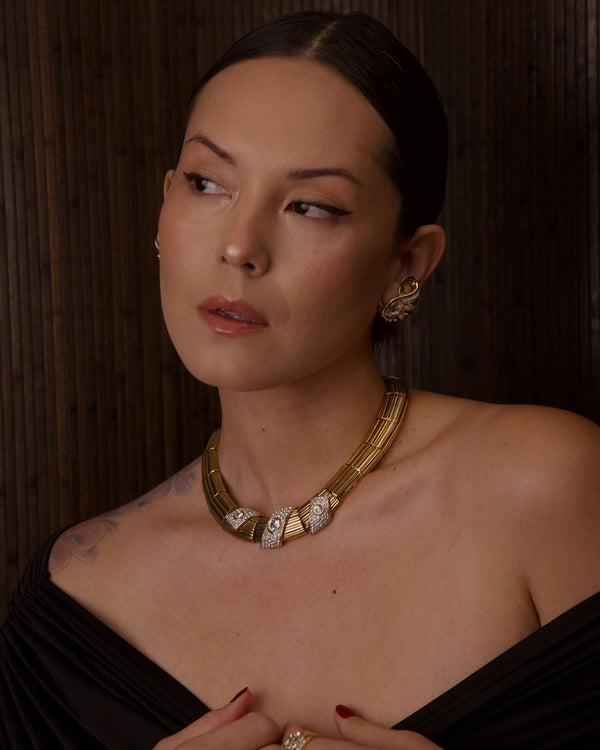 VINTAGE SWAN RIBBED PAVÉ PANEL NECKLACE