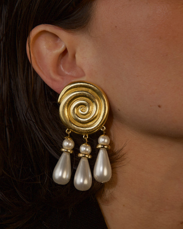 Vintage Swirl Pearl Drop Earrings