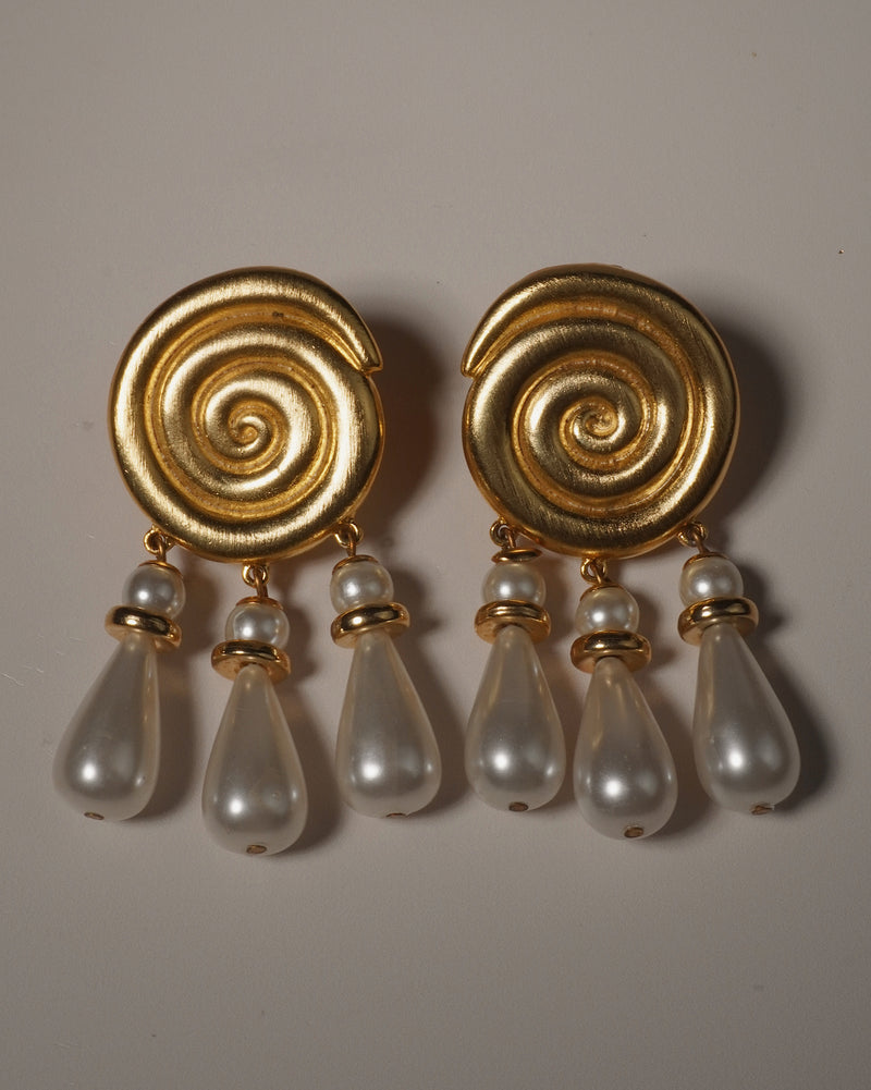 Vintage Swirl Pearl Drop Earrings