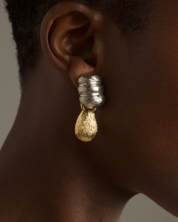 VINTAGE TEXTURED TWO TONE DROP EARRINGS