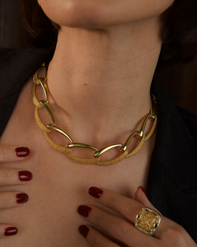 Vintage Textured Wide Link Necklace