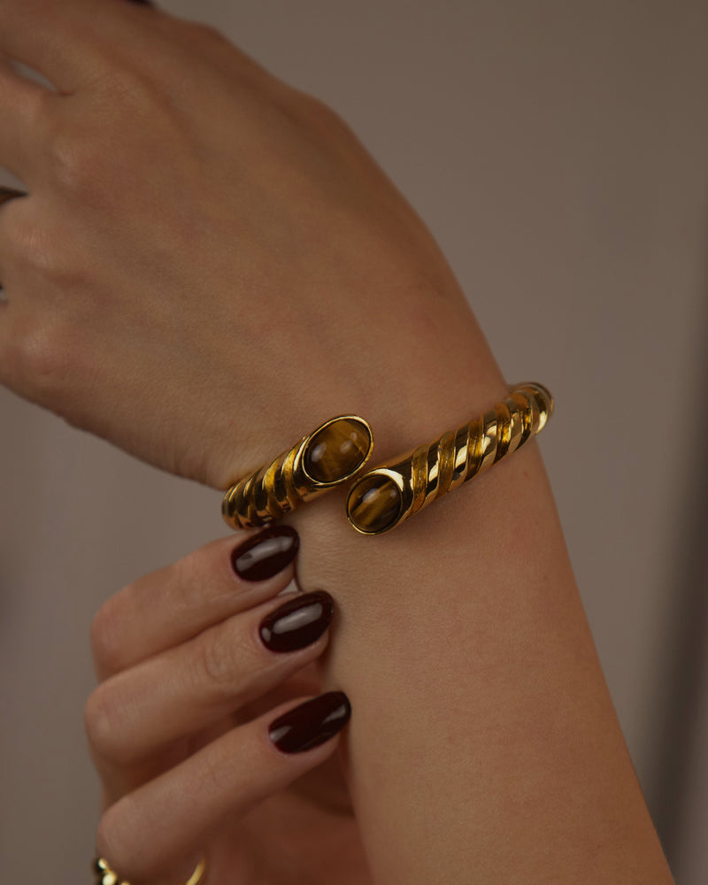 VINTAGE TIGERS EYE CABOCHONS CUFF