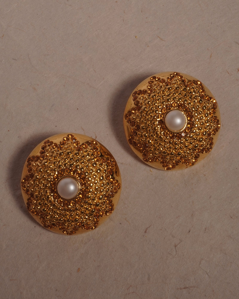 Vintage Topaz Rhinestone Button Earrings