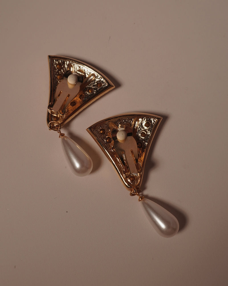 Vintage Triangular Pearl Drop Clip Ons