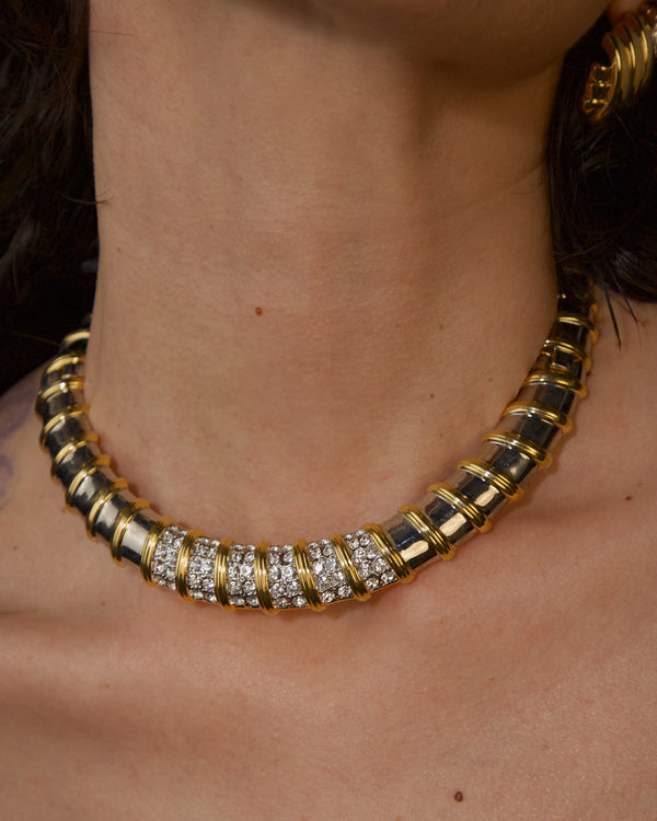 Vintage TT Ribbed Rhinestone Choker