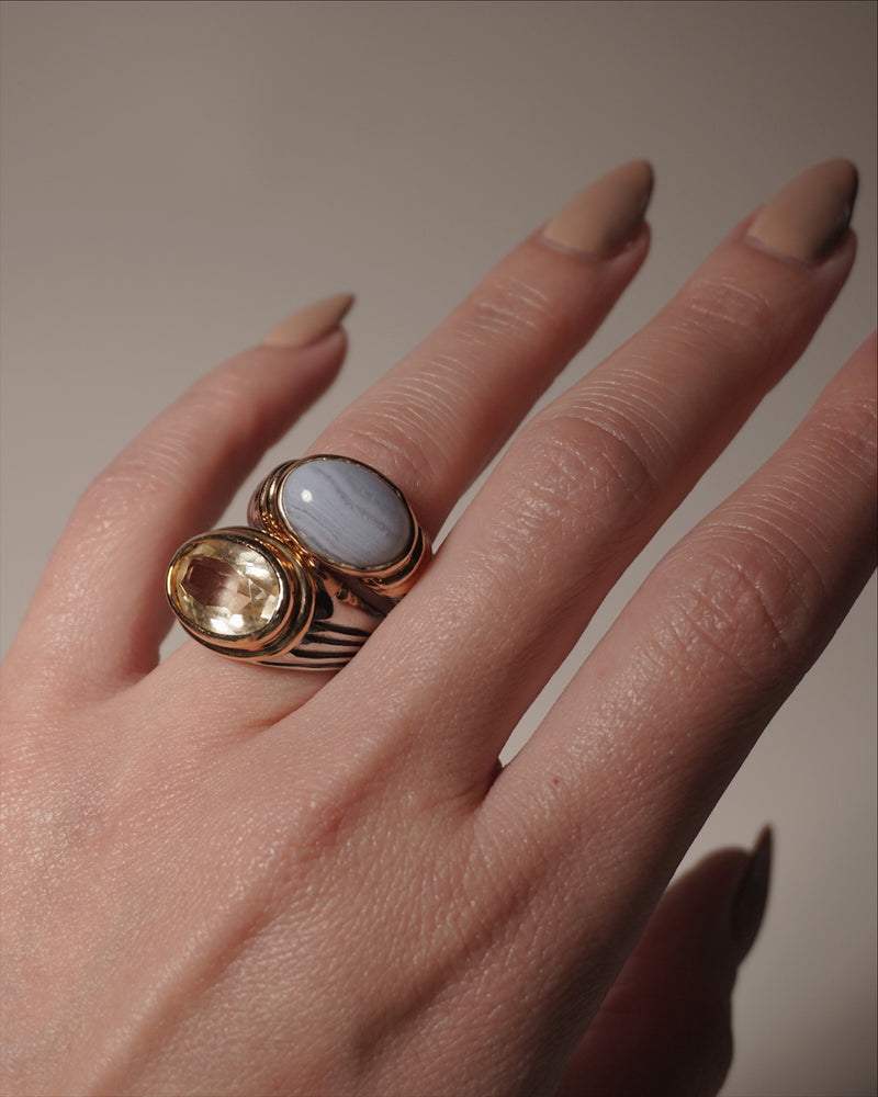 Vintage Two Tone Agate Ring Sz 6