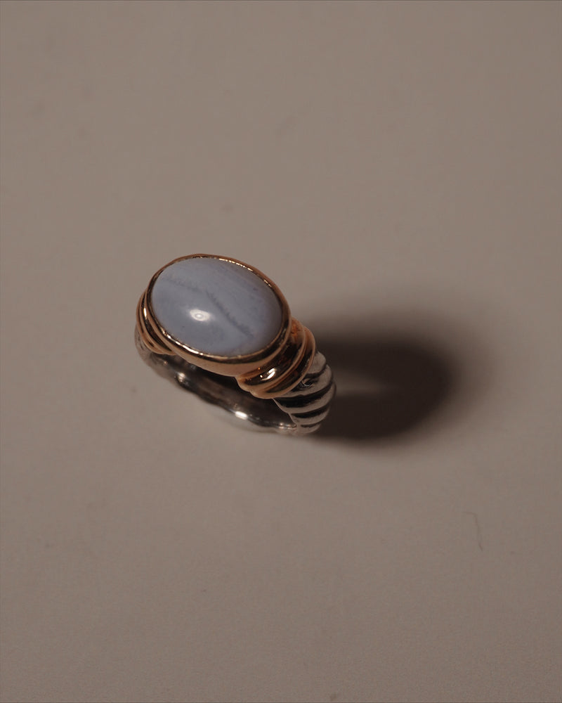 Vintage Two Tone Agate Ring Sz 6