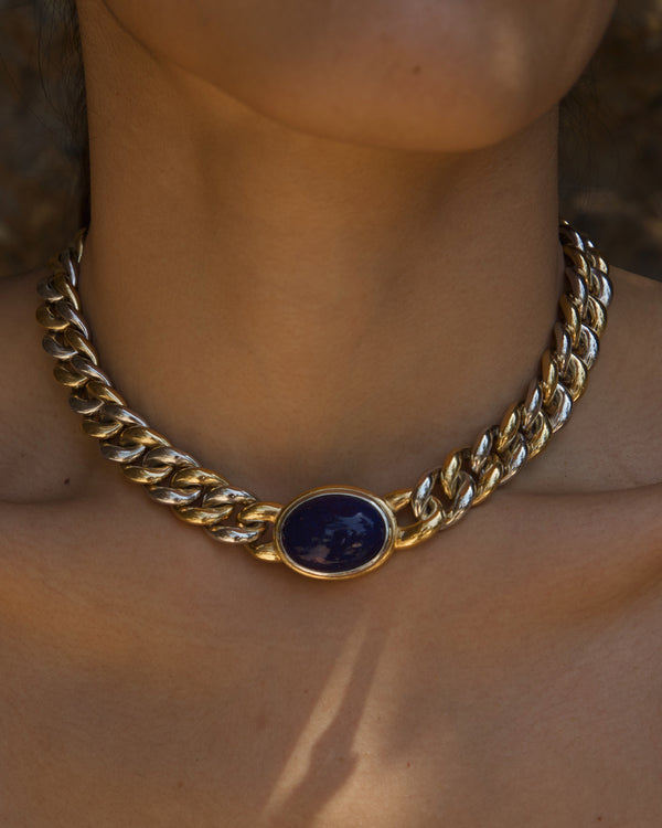 VINTAGE TWO TONE LAPIS CAB NECKLACE