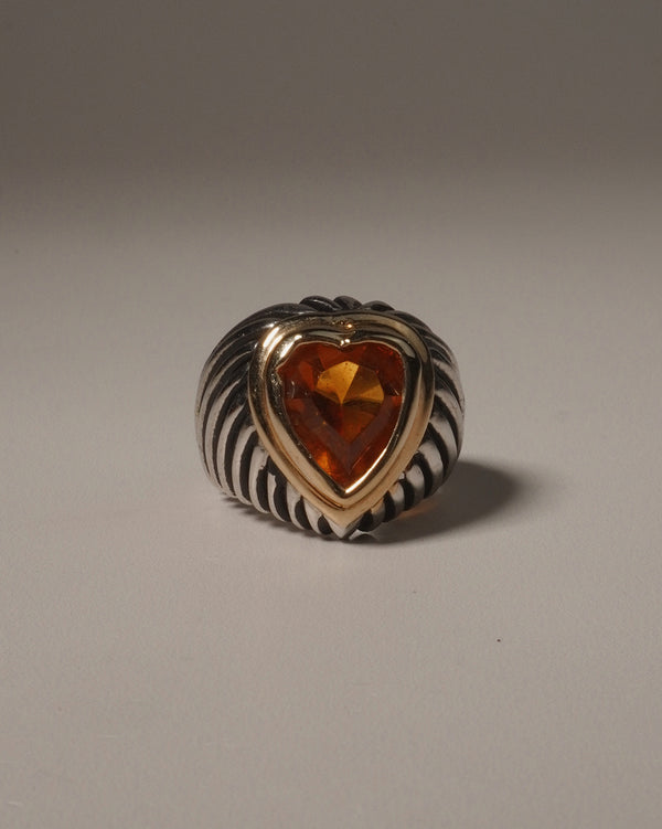 Vintage Two Tone Topaz Heart Ring Sz 6.5