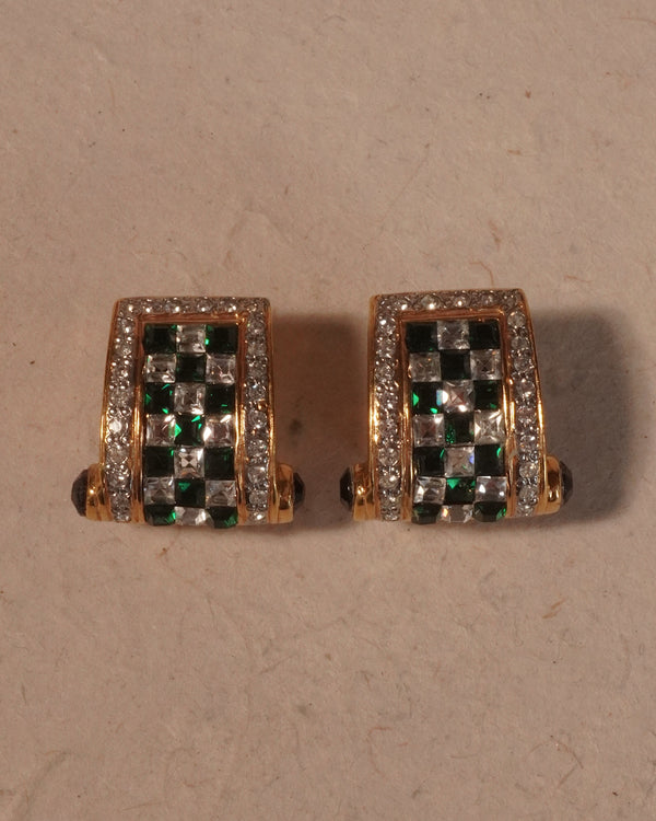Vintage Vogue Bijoux Checkered Clip Ons