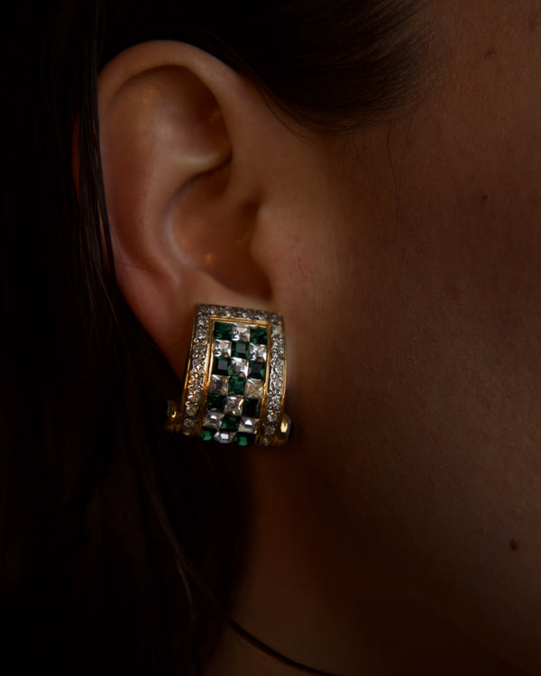 Vintage Vogue Bijoux Checkered Clip Ons