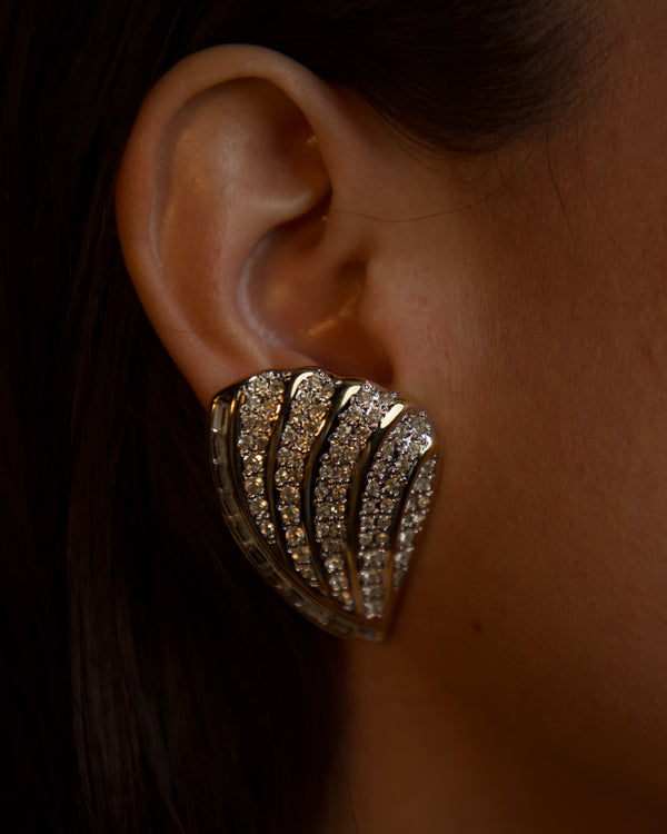 Vintage Vogue Bijoux Pavé Wing Clip Ons