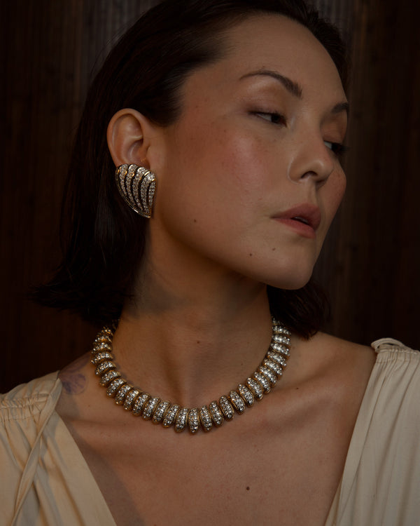 Vintage Vogue Bijoux Pavé Wing Clip Ons