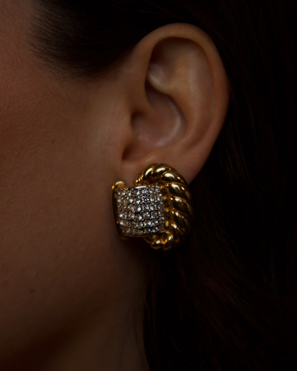 Vintage Vogue Bijoux Pavé & Rope Clip Ons