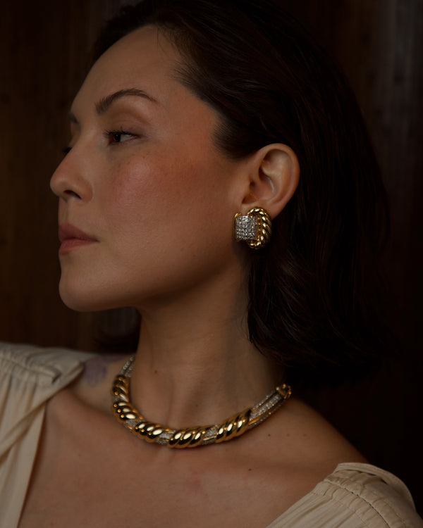 Vintage Vogue Bijoux Pavé & Rope Clip Ons