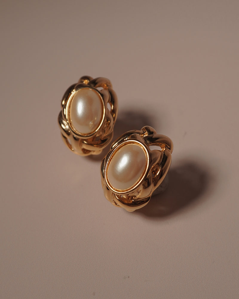 Vintage Woven Pearl Hoop Clip Ons