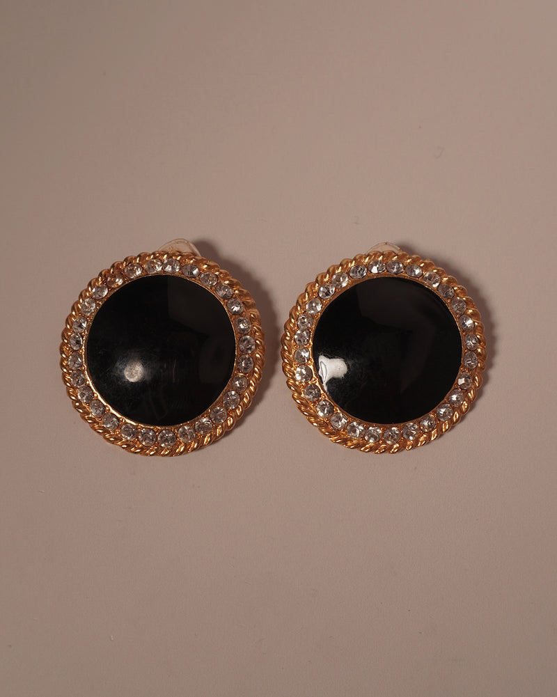 Vintage XL Black Enamel Button Earrings