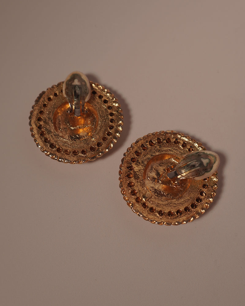 Vintage XL Black Enamel Button Earrings
