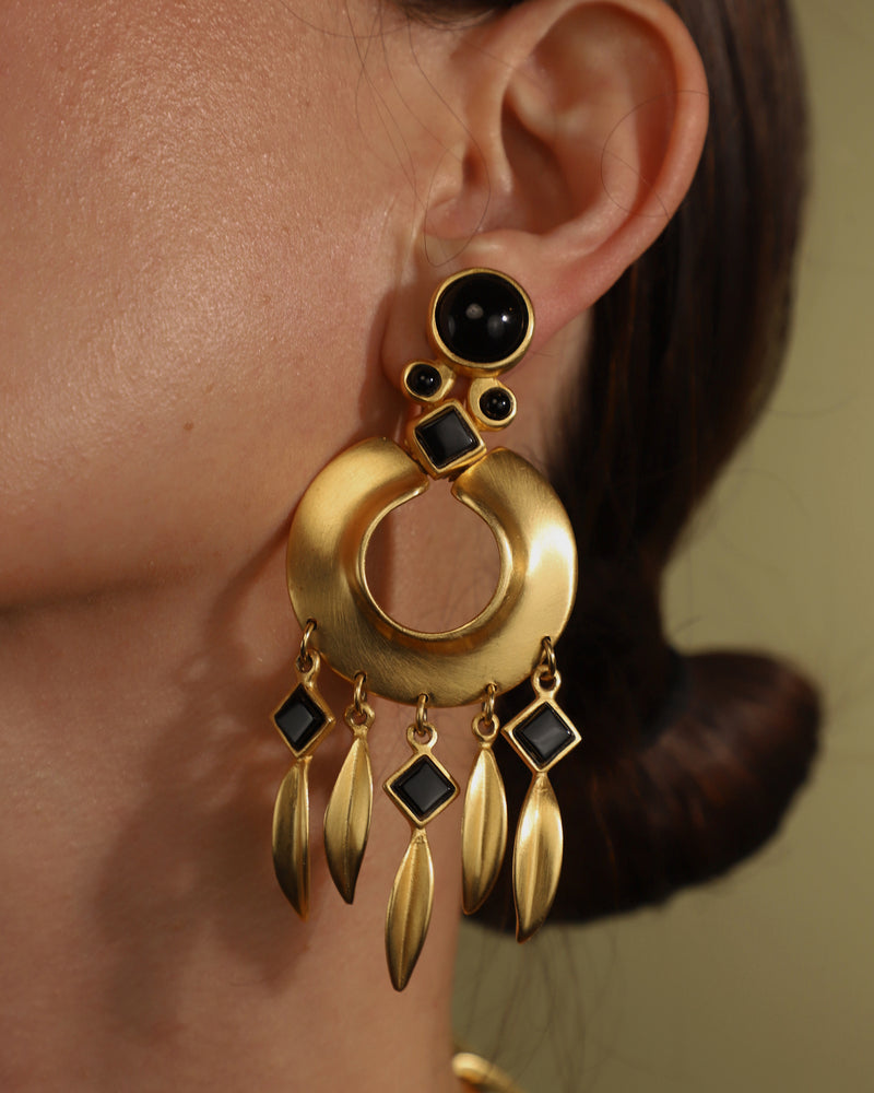 VINTAGE XL MATTE GOLD & ENAMEL DROP EARRINGS