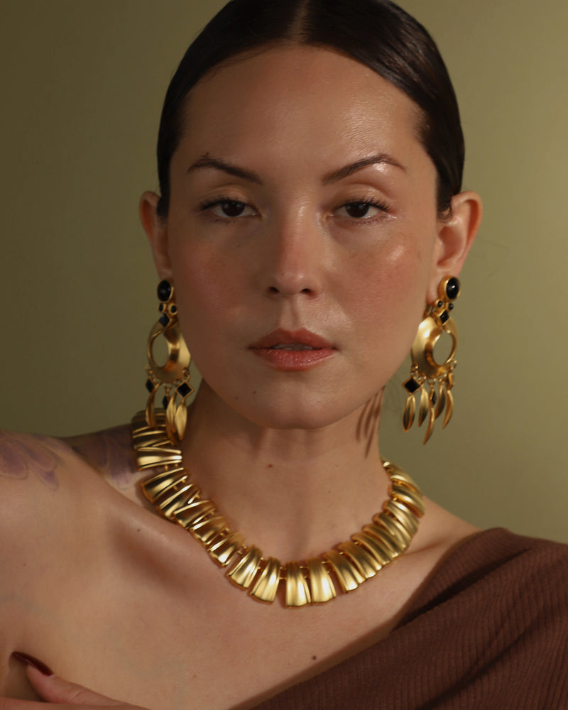 VINTAGE XL MATTE GOLD & ENAMEL DROP EARRINGS