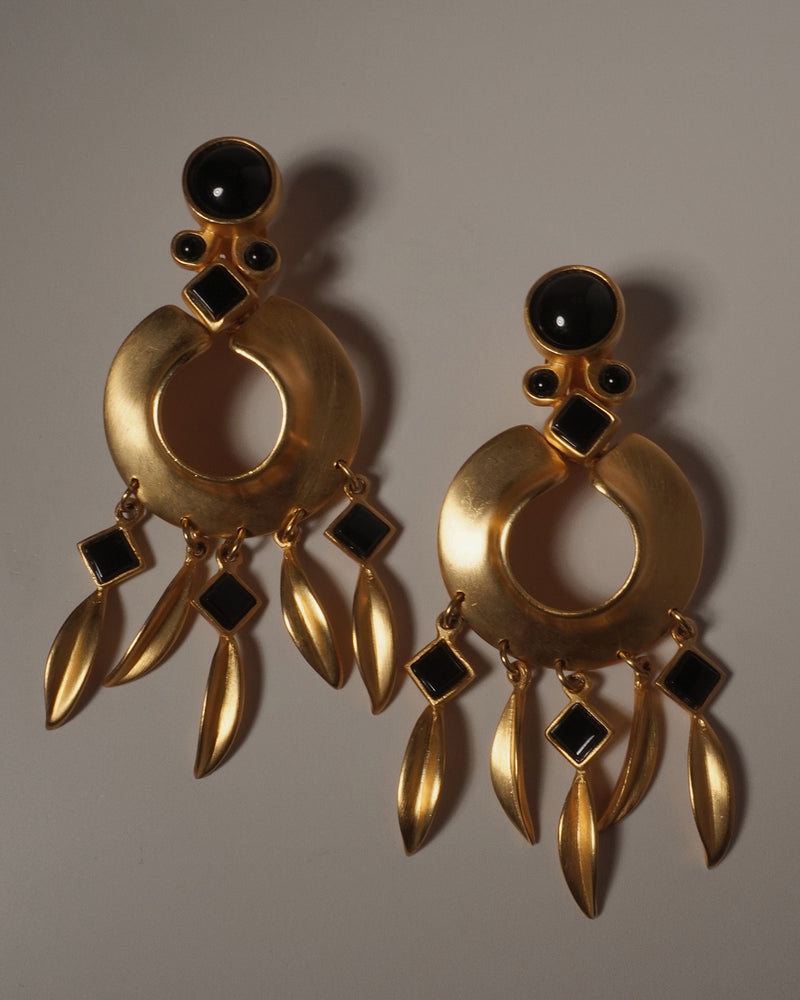 VINTAGE XL MATTE GOLD & ENAMEL DROP EARRINGS