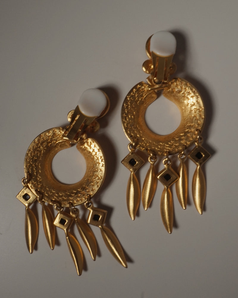 VINTAGE XL MATTE GOLD & ENAMEL DROP EARRINGS