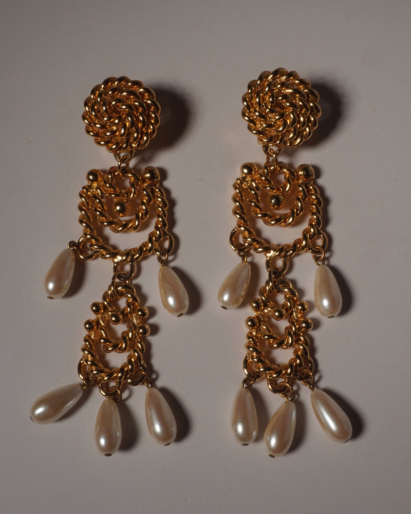 VINTAGE XL ROPE KNOT & PEARL DROP EARRINGS