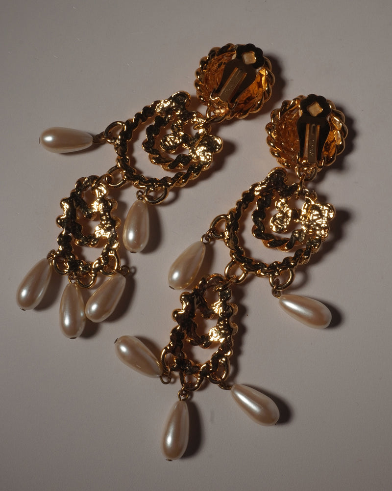 VINTAGE XL ROPE KNOT & PEARL DROP EARRINGS