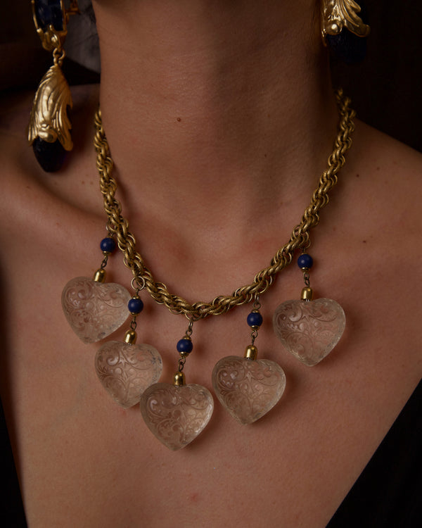 VINTAGE YSL CARVED LUCITE HEARTS NECKLACE