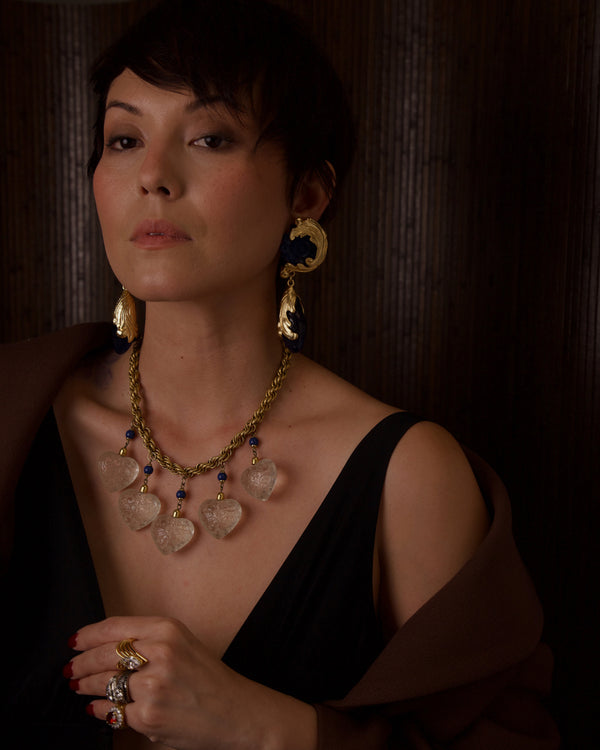 VINTAGE YSL CARVED LUCITE HEARTS NECKLACE