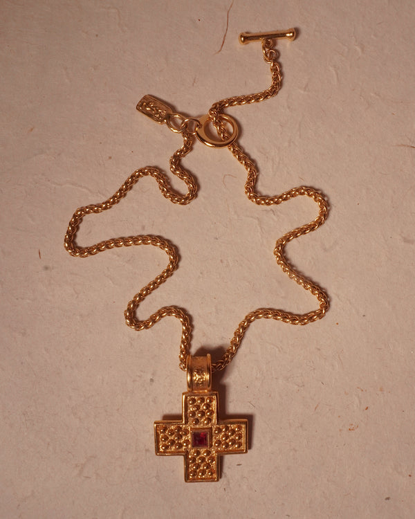 VINTAGE YSL GRANULATED CROSS PENDANT NECKLACE