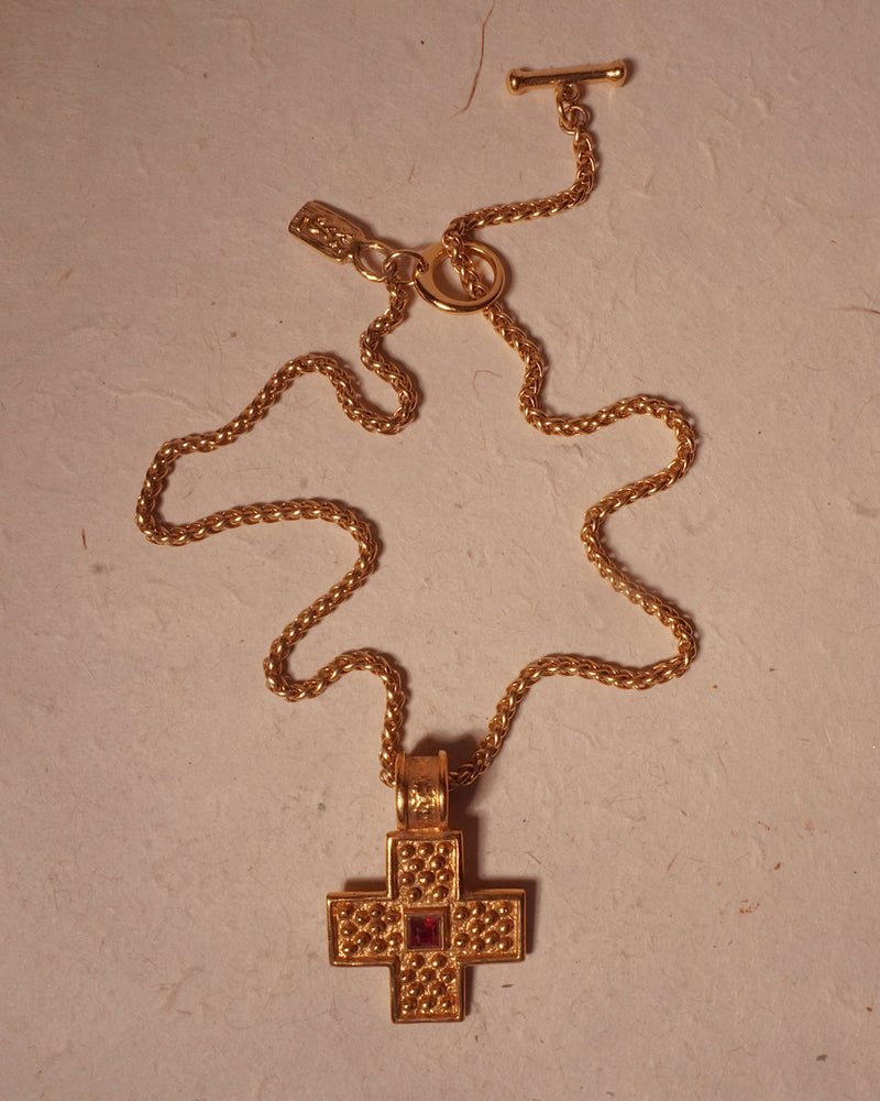 VINTAGE YSL GRANULATED CROSS PENDANT NECKLACE