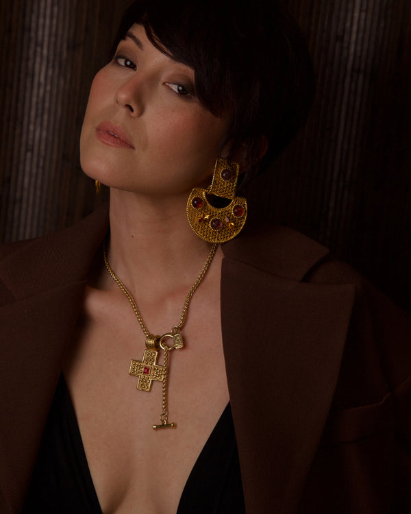 VINTAGE YSL GRANULATED CROSS PENDANT NECKLACE