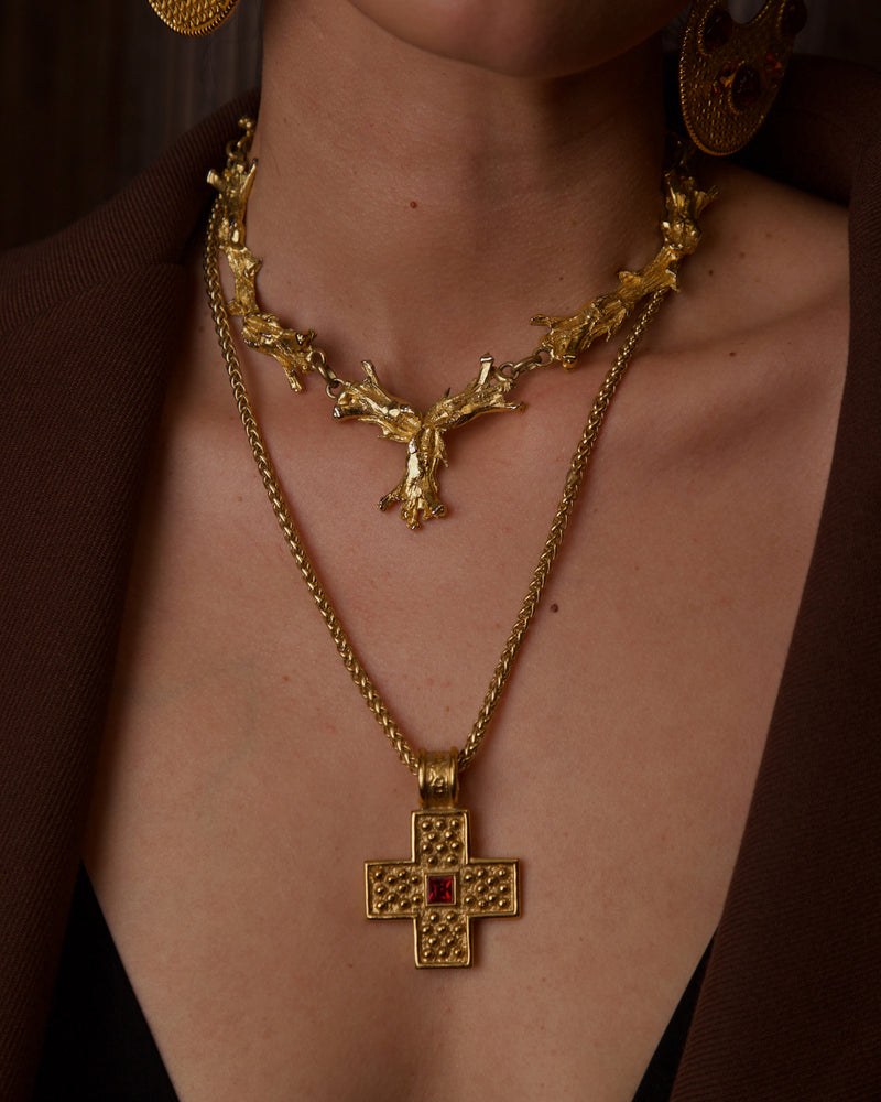 VINTAGE YSL GRANULATED CROSS PENDANT NECKLACE