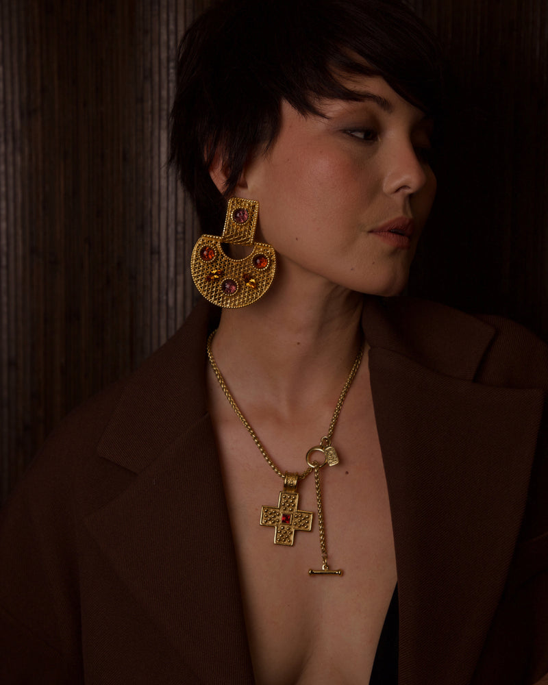 VINTAGE YSL GRANULATED CROSS PENDANT NECKLACE