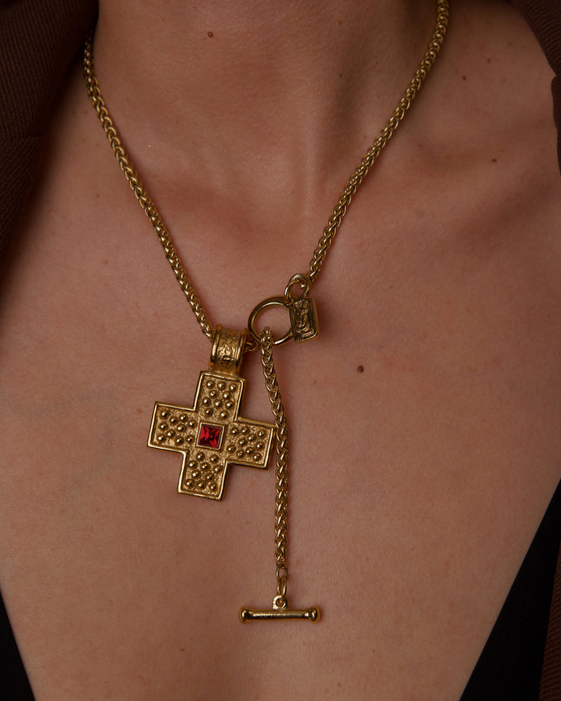 VINTAGE YSL GRANULATED CROSS PENDANT NECKLACE
