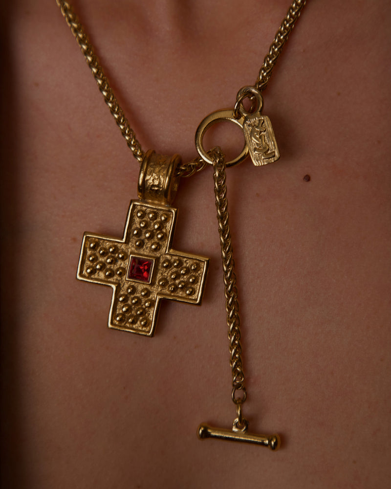 VINTAGE YSL GRANULATED CROSS PENDANT NECKLACE