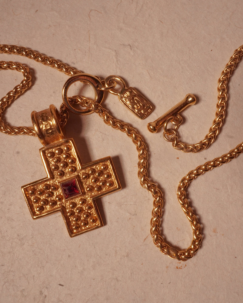 VINTAGE YSL GRANULATED CROSS PENDANT NECKLACE