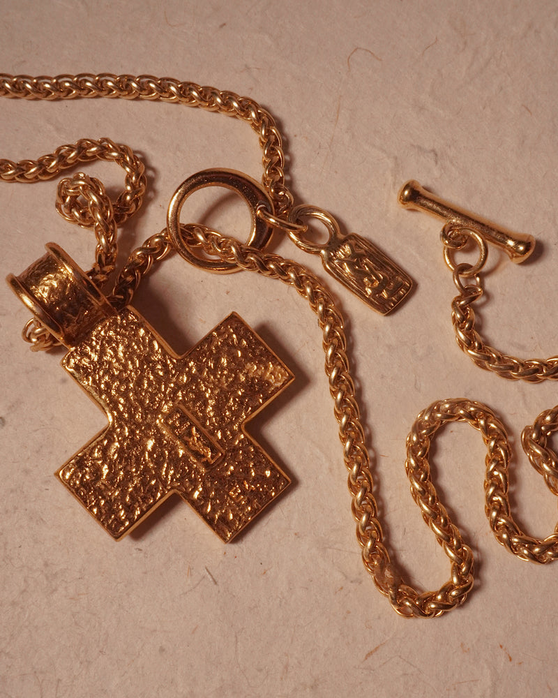 VINTAGE YSL GRANULATED CROSS PENDANT NECKLACE