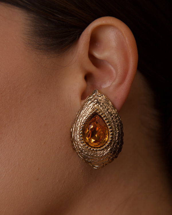 VINTAGE YSL RIVE GAUCHE ORANGE CRYSTAL EARRINGS