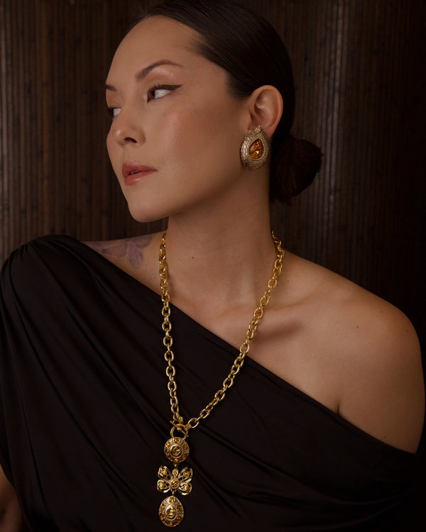 VINTAGE YSL RIVE GAUCHE ORANGE CRYSTAL EARRINGS