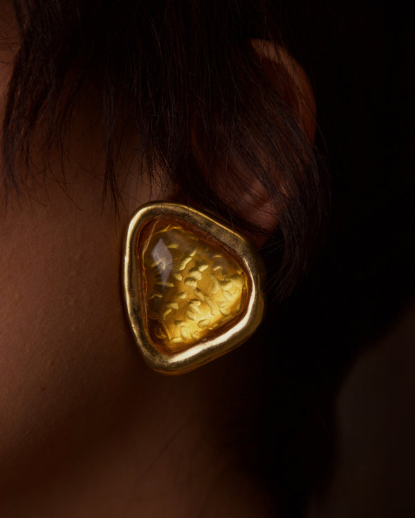 VINTAGE YSL TOPAZ GUILLOCHE CLIP ON EARRINGS