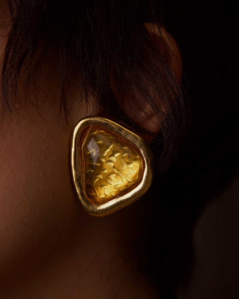 VINTAGE YSL TOPAZ GUILLOCHE CLIP ON EARRINGS